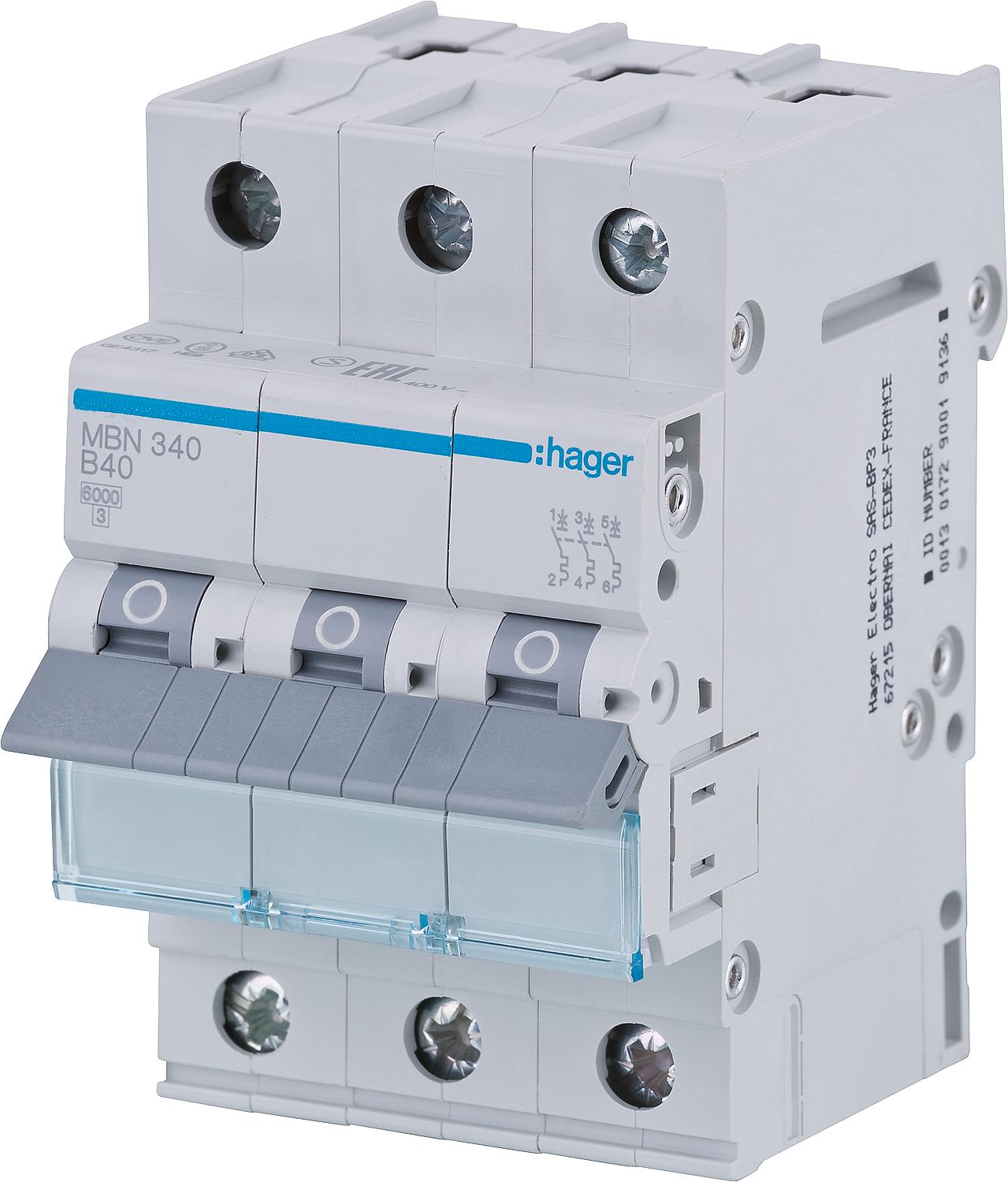 Hager B16A, 3-pole, 6kA circuit breaker