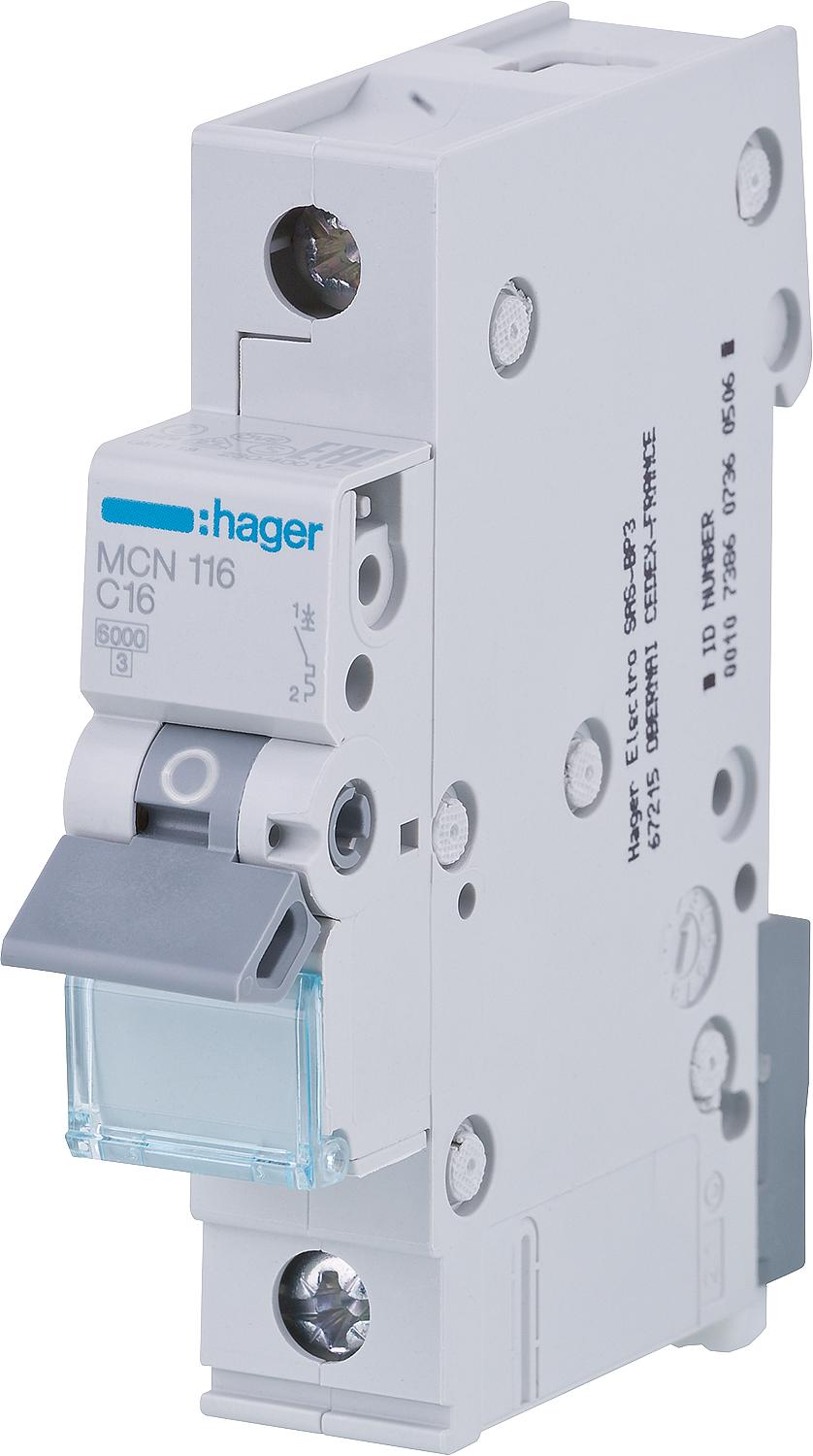 Hager circuit breaker, B6A 1p, 6kA, MBN106