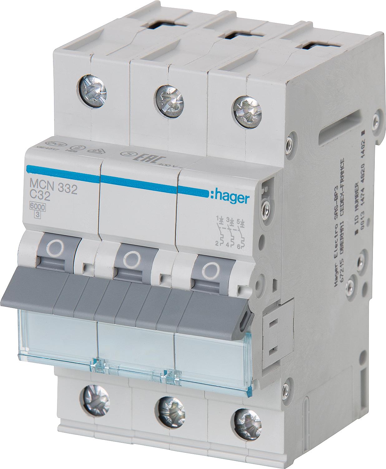 Hager B16A, 3-pole, 6kA circuit breaker