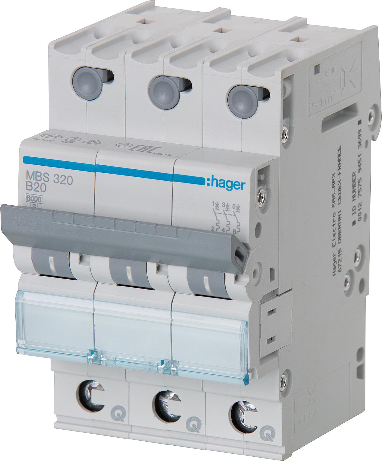 Hager B16A, 3-pole, 6kA, SSK miniature circuit breaker