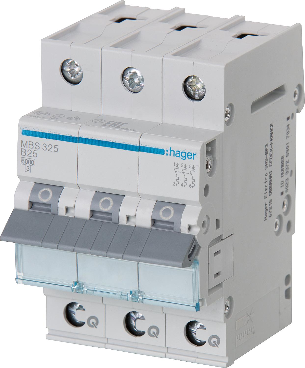Hager B16A, 3-pole, 6kA, SSK miniature circuit breaker