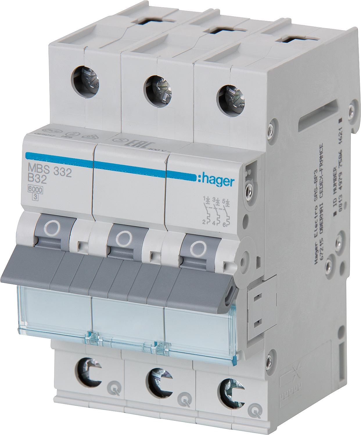 Hager B16A, 3-pole, 6kA, SSK miniature circuit breaker