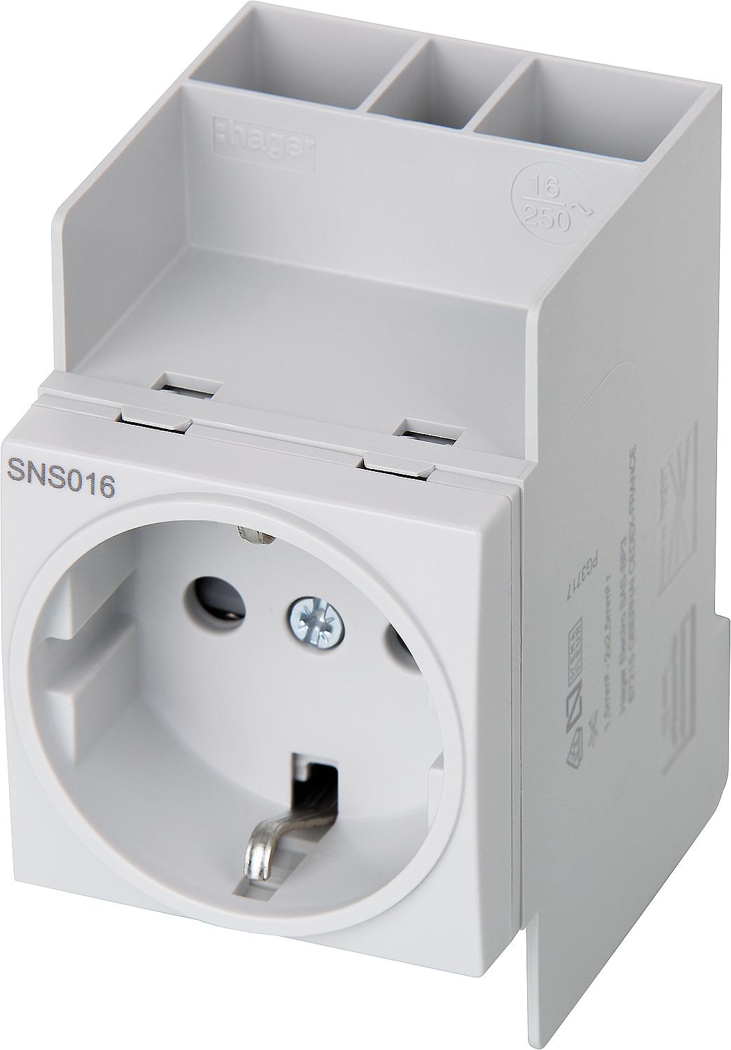 Verteilereinbausteckdose Hager 16A, 250V, SNS016