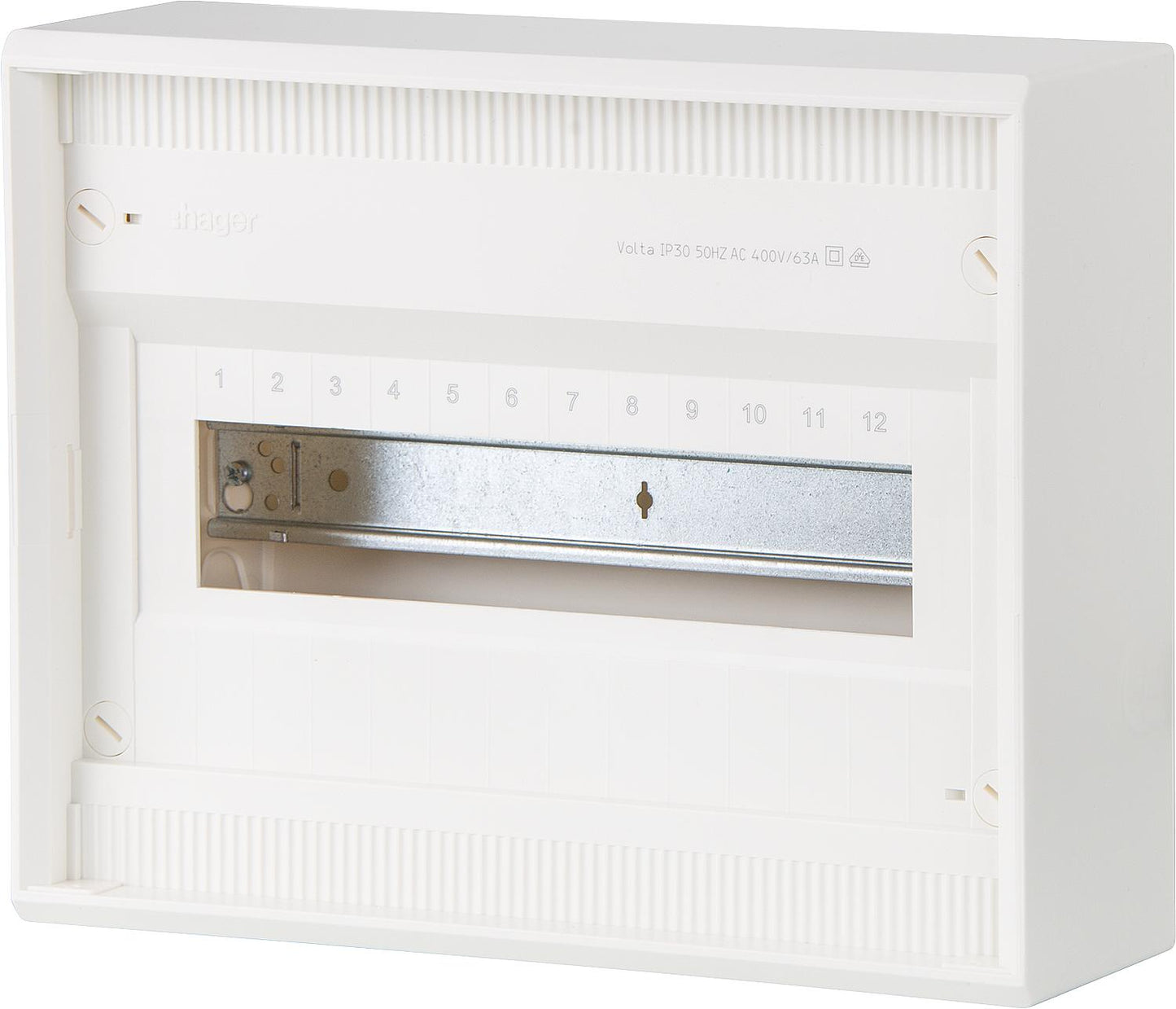 Hager surface-mounted distribution box, Volta IP30, 1x12PLE, without door VA12CN