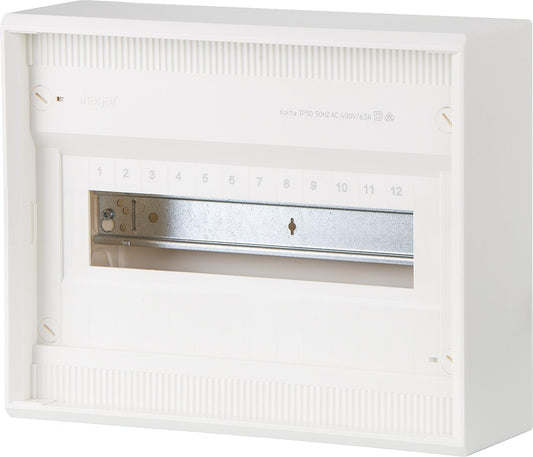 Hager surface-mounted distribution box, Volta IP30, 1x12PLE, without door VA12CN