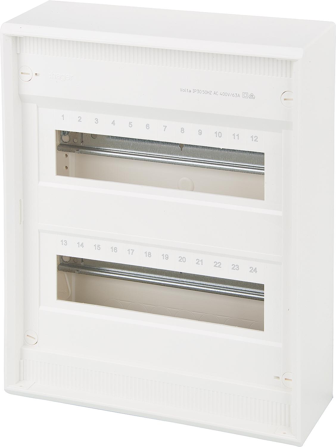 Hager surface-mounted distribution box, Volta IP30, 1x12PLE, without door VA12CN
