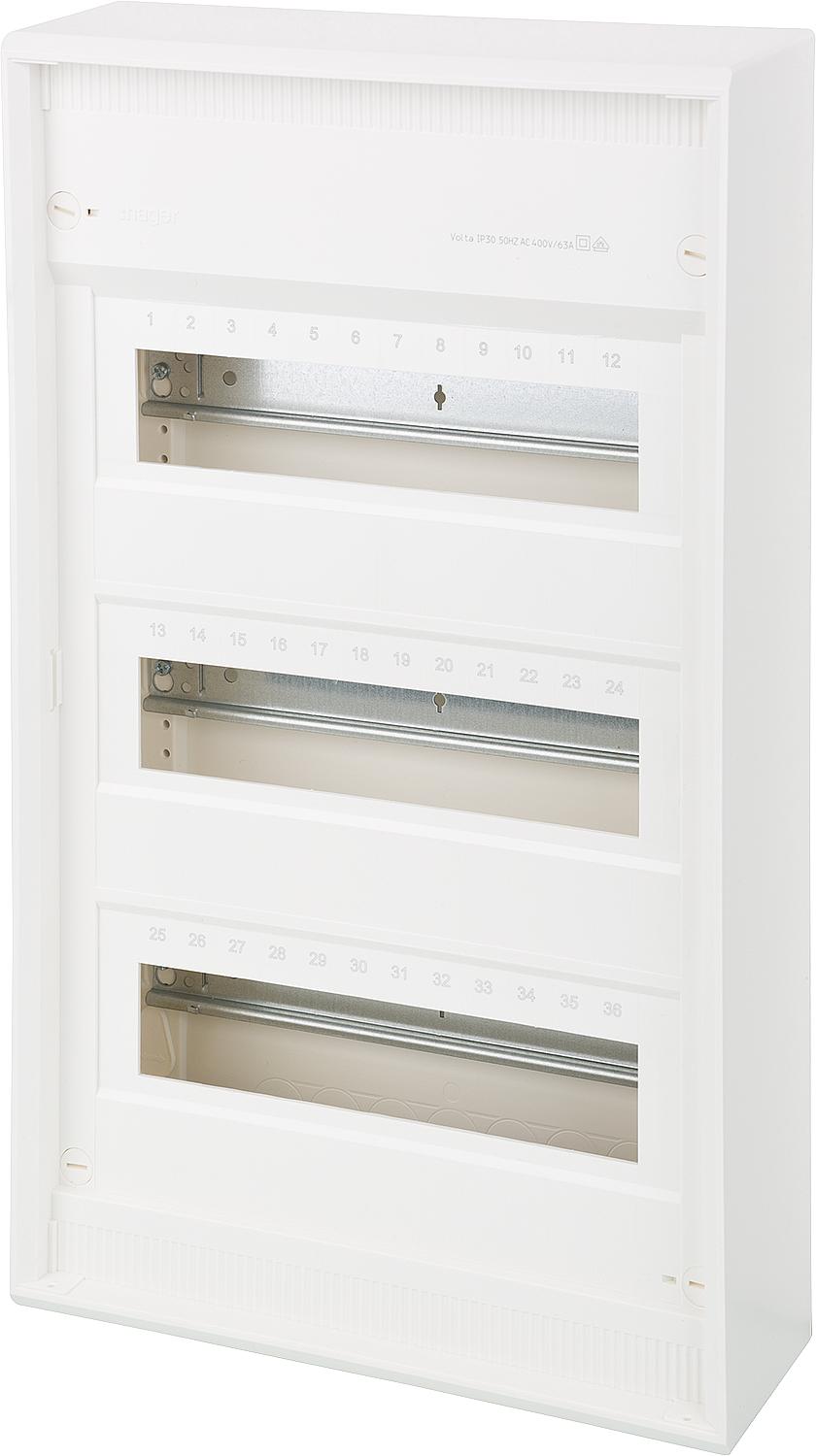 Hager surface-mounted distribution box, Volta IP30, 1x12PLE, without door VA12CN