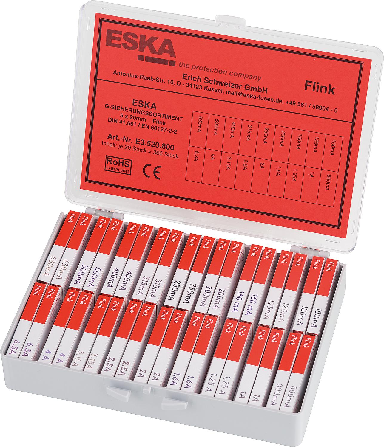 Fine-wire fuse assortment, fast-acting version, 5 x 20 mm, 360 pieces