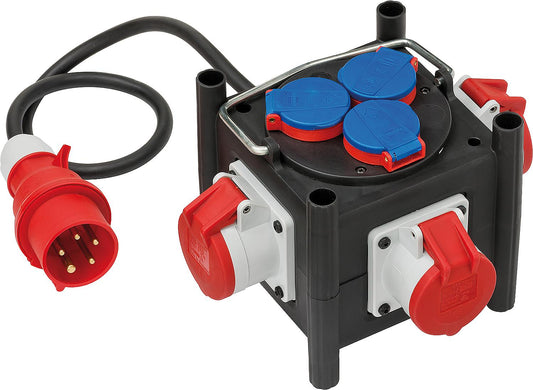 Distributeur d'alimentation compact avec boîtier en TPE, câble H07RN-F5G1.5 de 1 m, 3 prises CEE 400 V + 3 prises 230 V