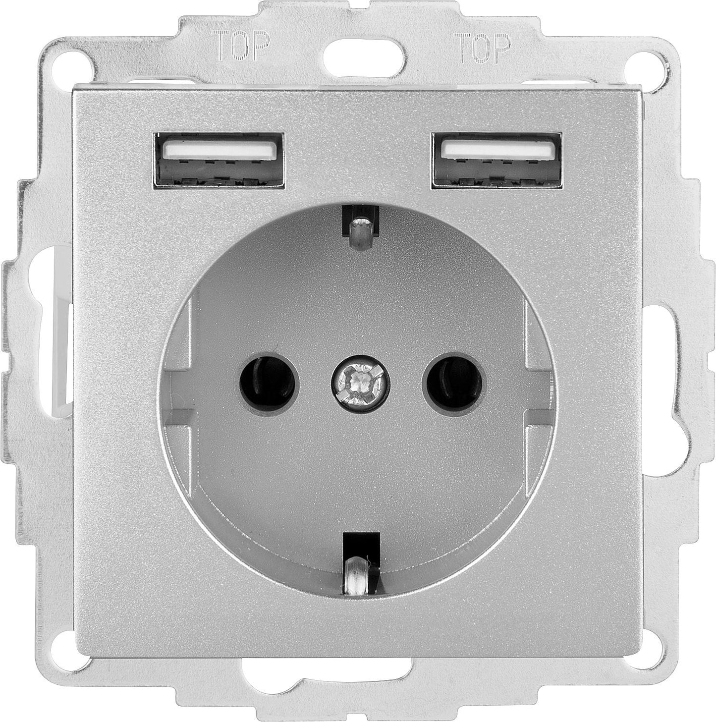 Schuko socket with USB port, Merten System M, aluminum, 1 piece