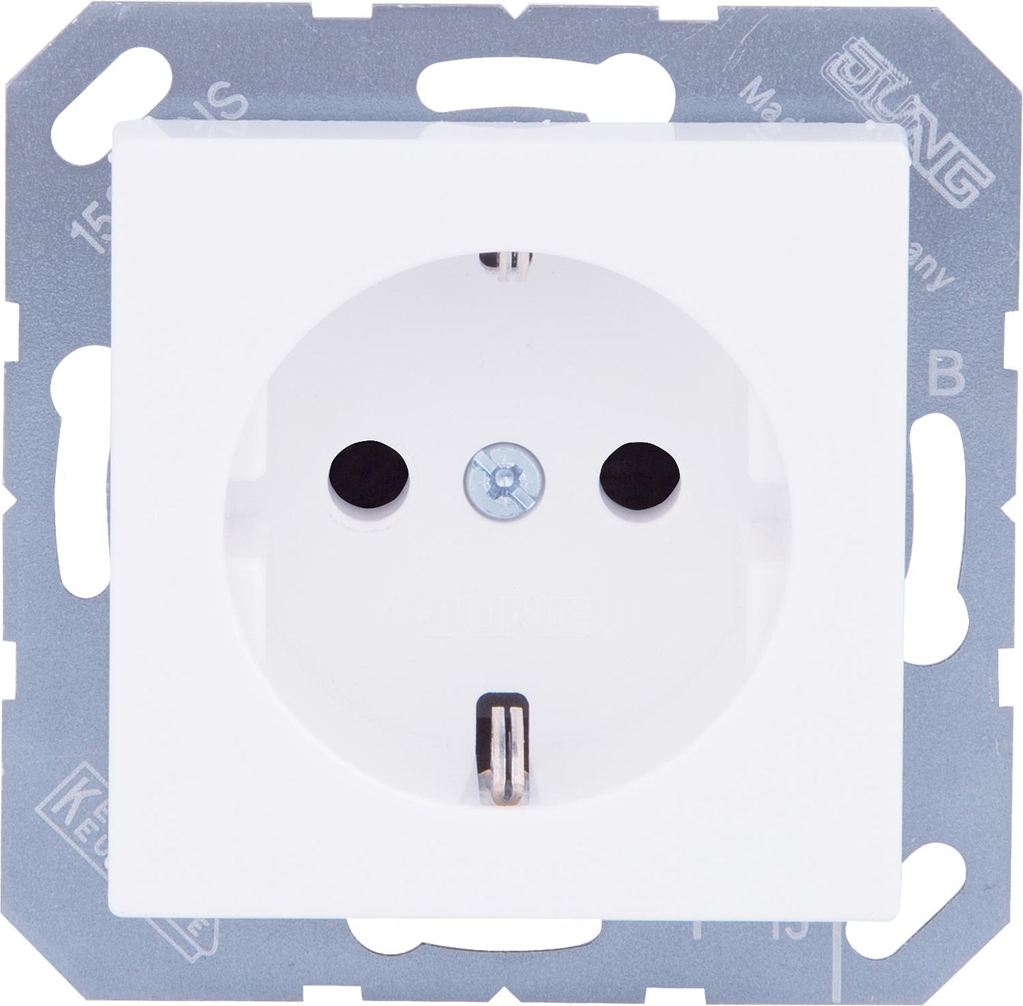 Flush-mounted socket Jung A1520KIWW, Alpine white socket with child safety lock