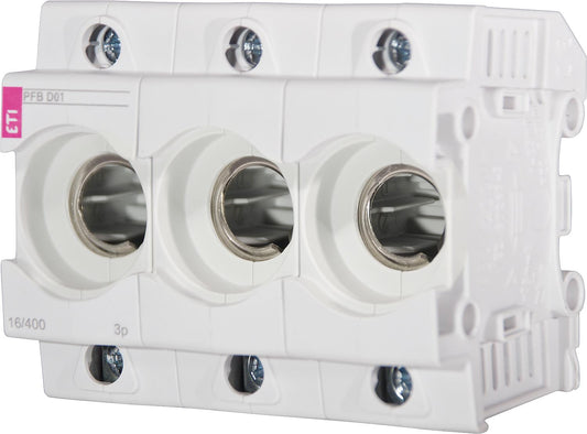 Neozed D01 socket, 3-pole, double-sided, dual-function terminal, 16A, 400V, E14