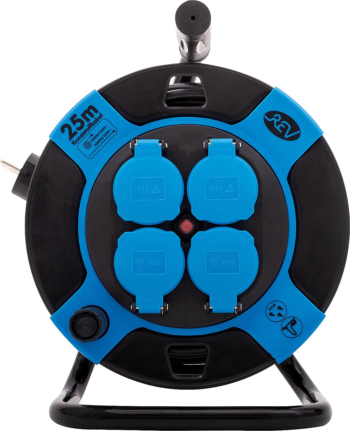 Kabeltrommel Kunststoff 50m, H05VV-F3G, schwarz-blau IP44