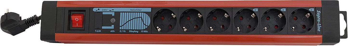 6-way power strip (PC strip) with surge protection and mains filter (full protection)