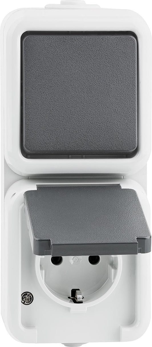 AP combination IP 44, interchangeable Schuko socket, grey D 6666 WAB