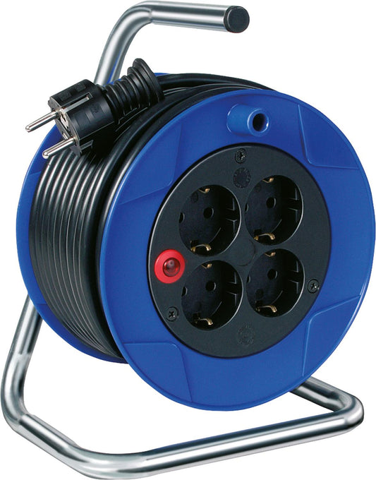 Compact cable reel with 4 sockets and 15m cable length