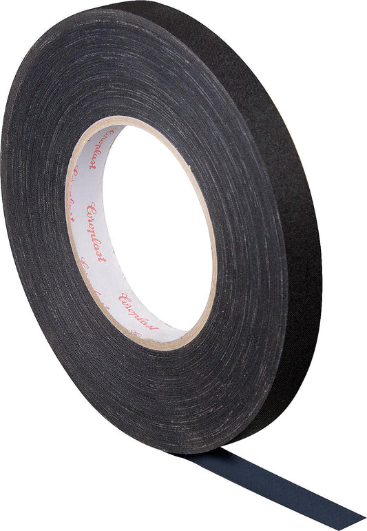 Black fabric adhesive tape, 15mm wide, 50m long.