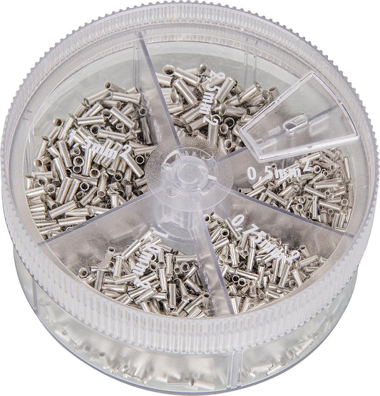 Dispenser box with 1900-piece set of uninsulated wire ferrules, 0.5 - 2.5 mm²
