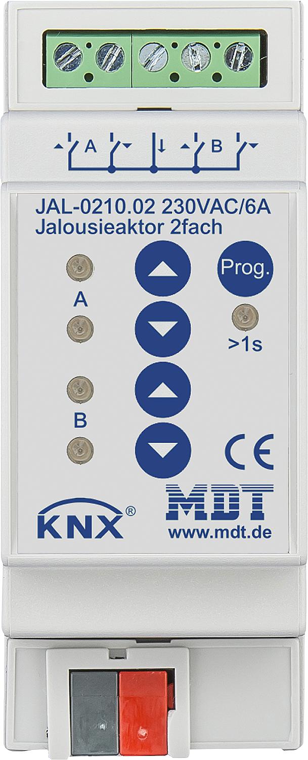 MDT DIN rail mounting device, 2-channel blind actuator, 10A, 230V