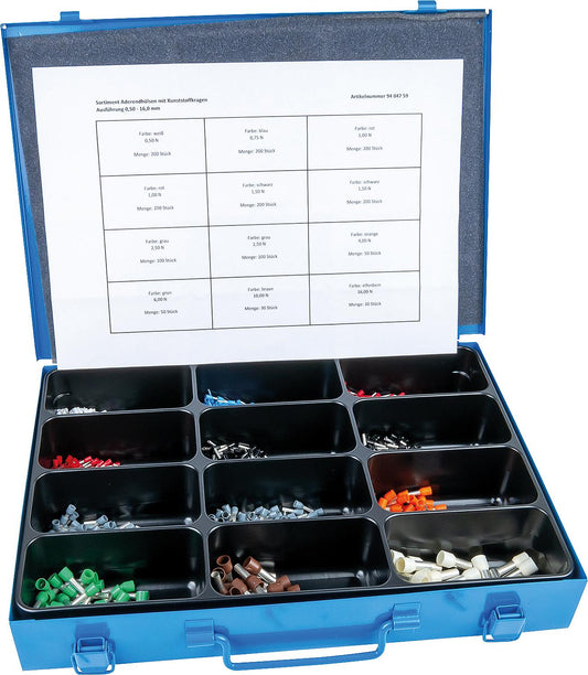 Assortment case for insulated wire ferrules, 12-way, 1560 pieces, 440x370x70mm