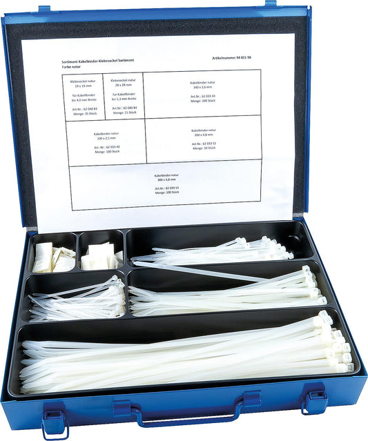 Assortment case cable ties and adhesive bases natural 335x240x50mm