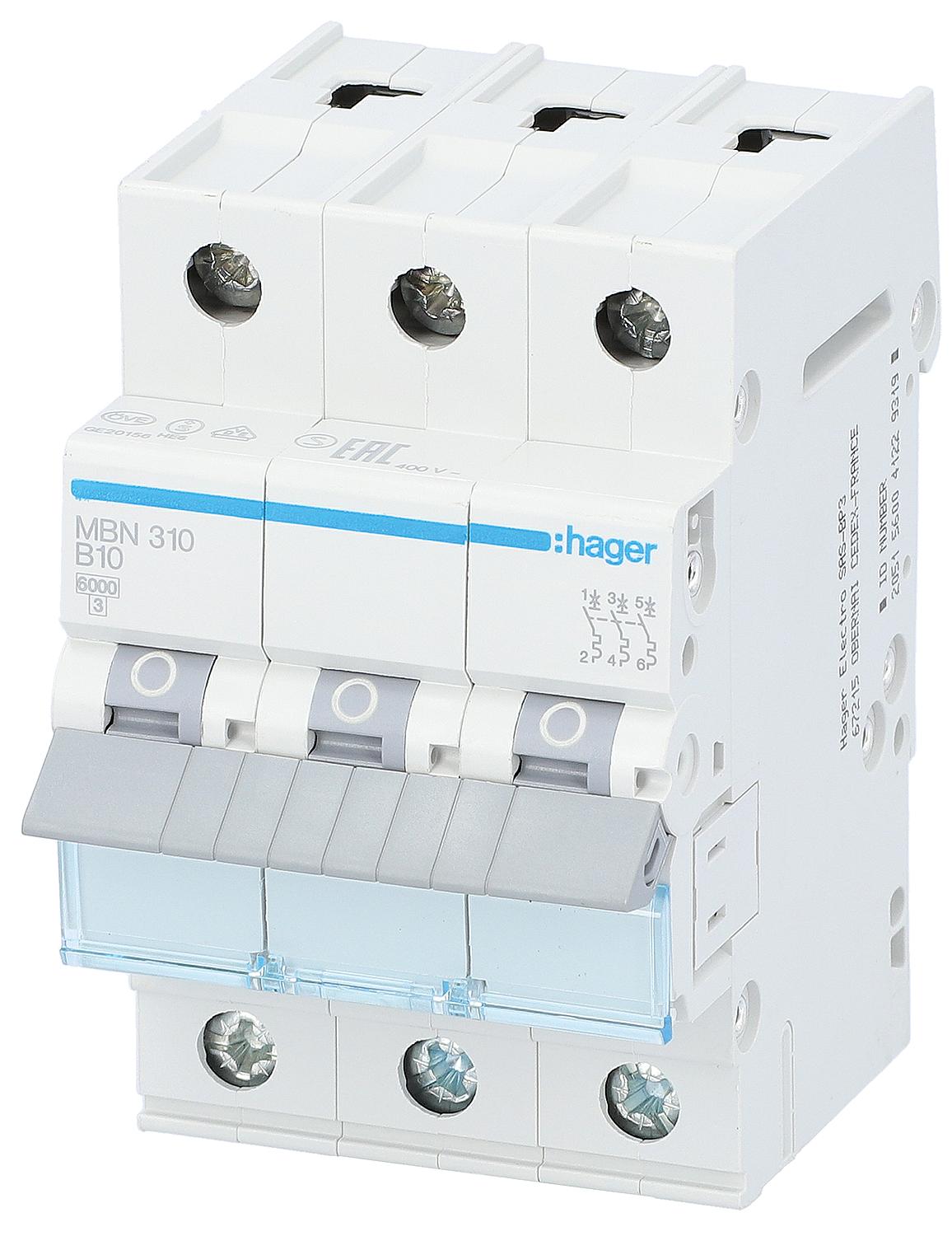 Hager B16A, 3-pole, 6kA circuit breaker