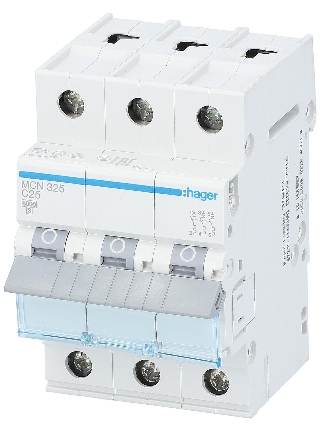 Hager B16A, 3-pole, 6kA circuit breaker