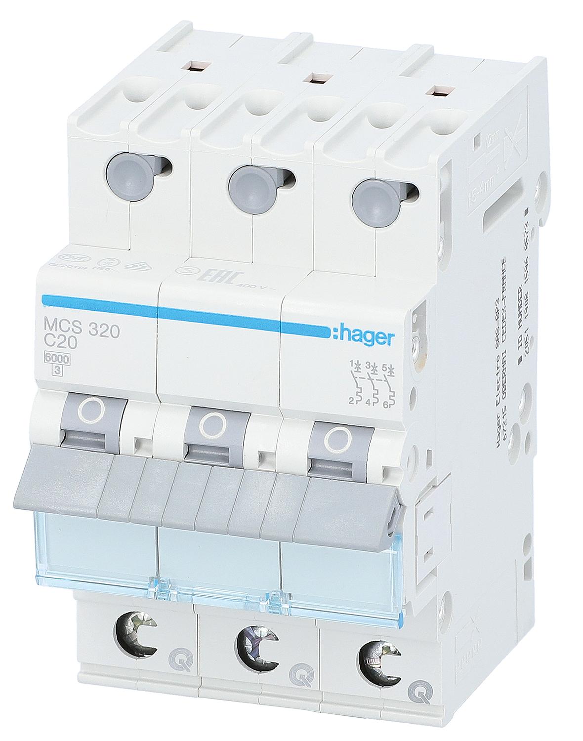 Hager B16A, 3-pole, 6kA, SSK miniature circuit breaker