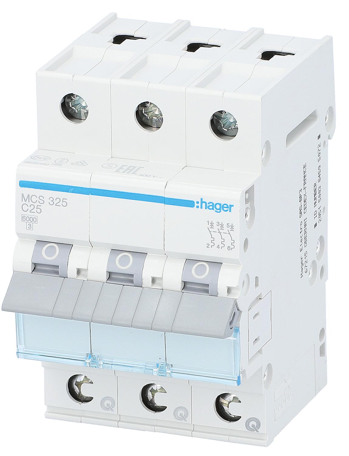Hager B16A, 3-pole, 6kA, SSK miniature circuit breaker