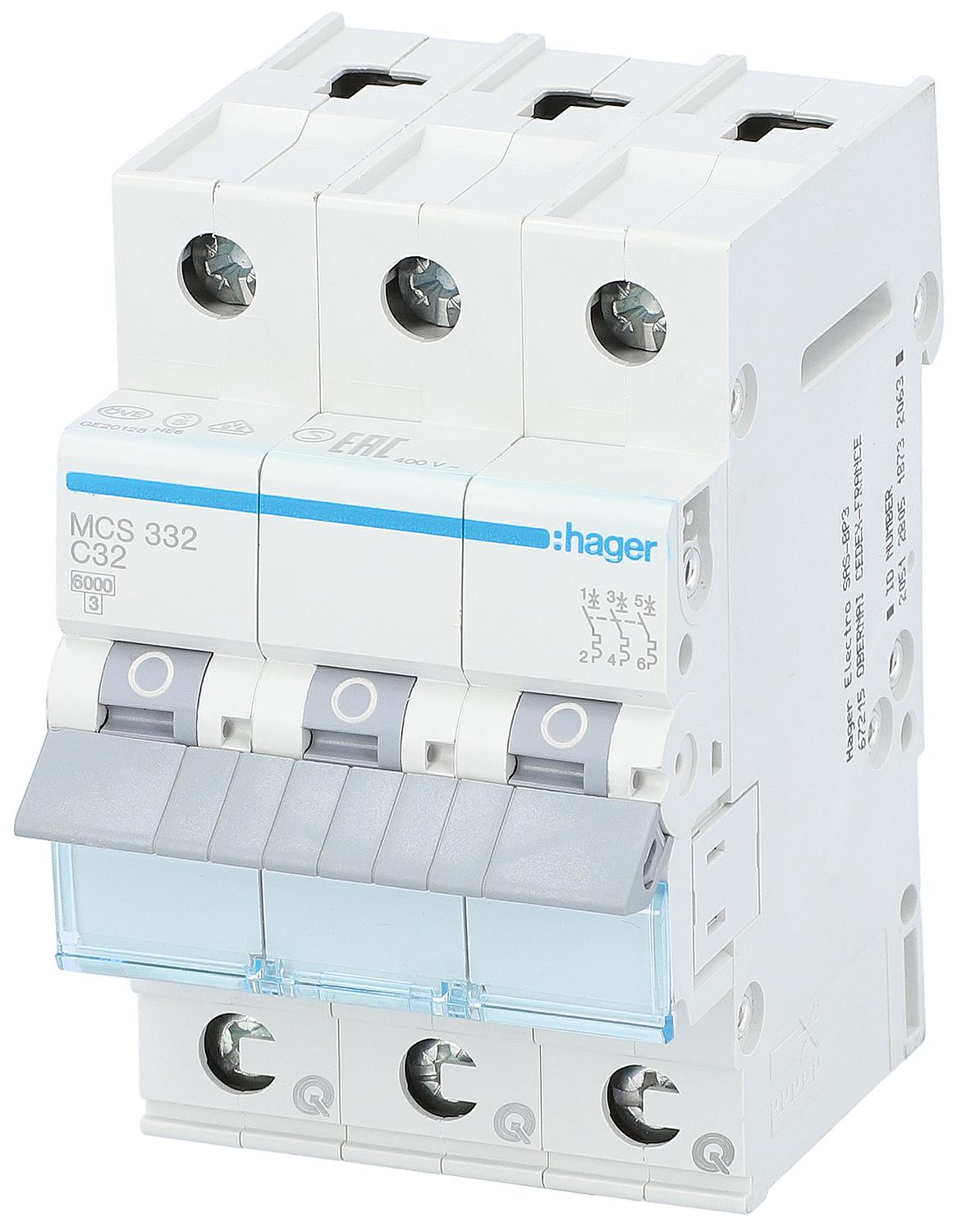 Hager B16A, 3-pole, 6kA, SSK miniature circuit breaker