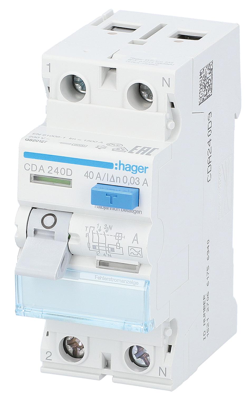 Hager residual current circuit breaker 25A, 30mA, 2-pole