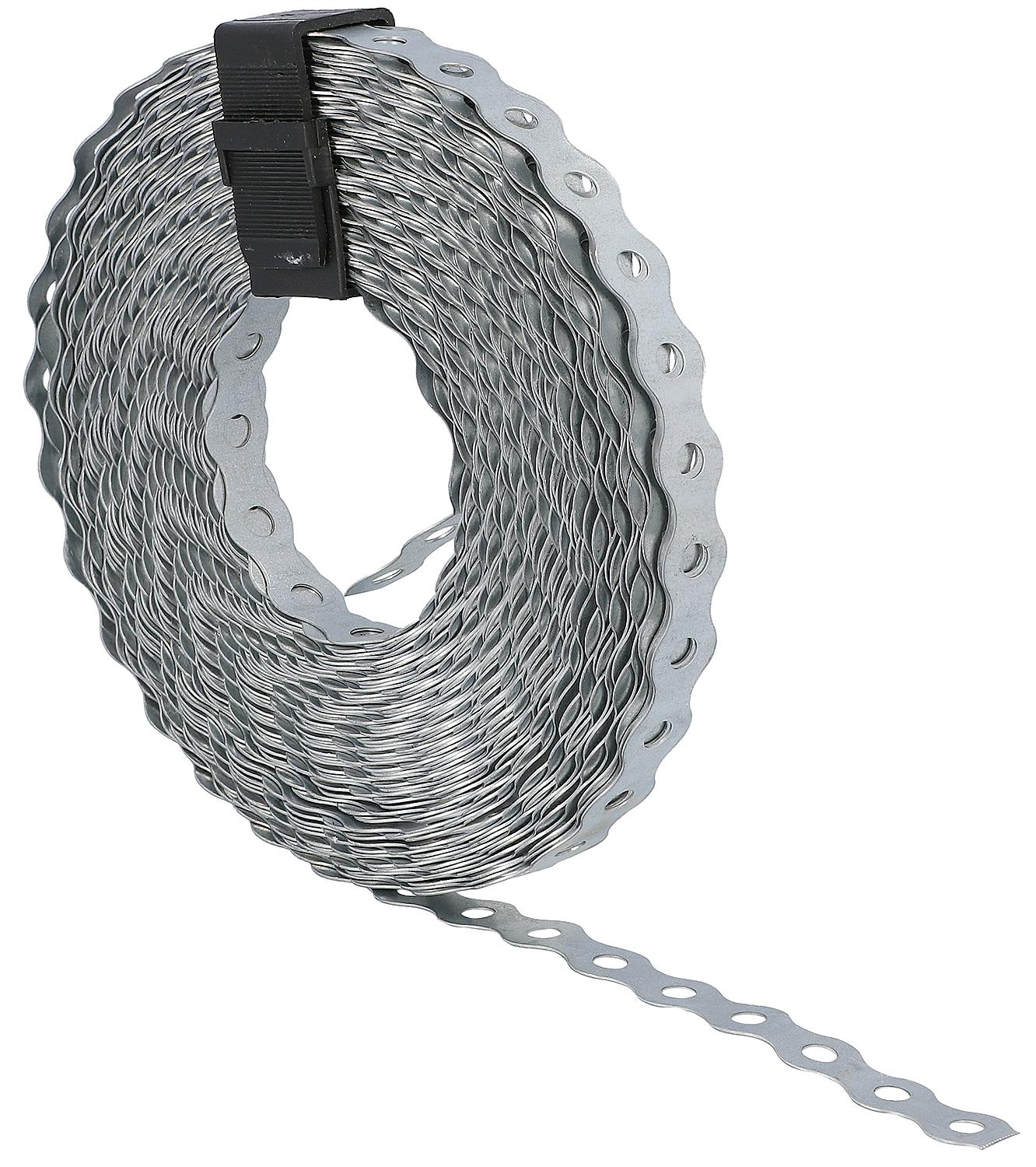 Perforated strip, corrugated, galvanized steel, width: 12mm, roll: 10m