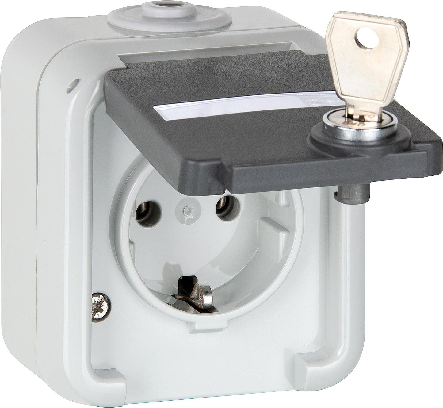 Surface-mounted socket outlet, single, PEHA IP44, Schuko, horizontal labeling, D 6620 WAB NA VS