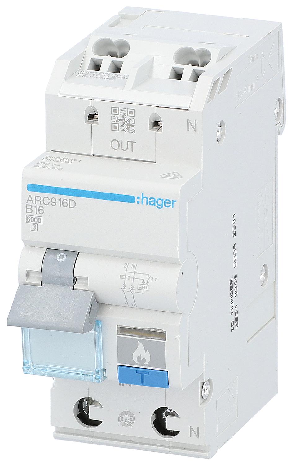 Arc fault detection device ARC916D, AFDD+LS, 1+N, B16, 6kA, Quickconnect