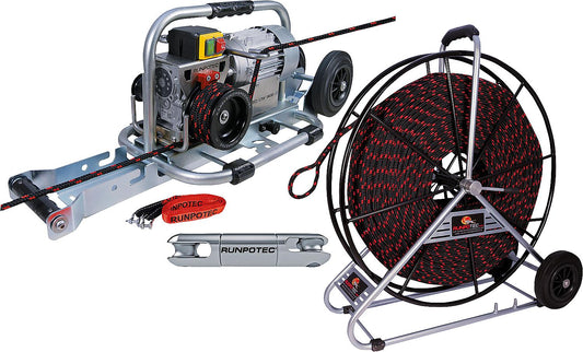 Runpotec capstan winch with 10mm pull rope, 200 meters, 230V / 50Hz, 0.75 kWh