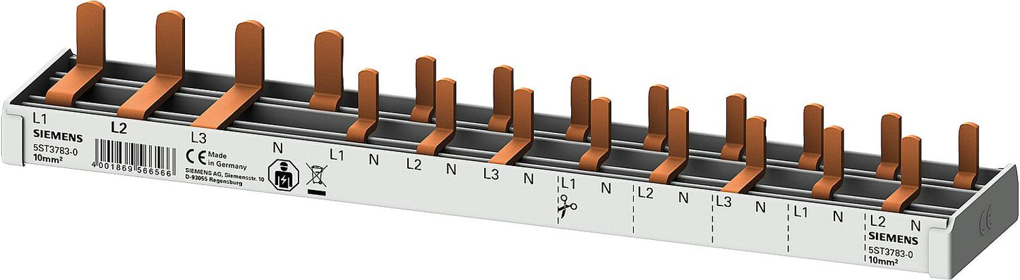 Busbar, 10mm² 1x RCD 4-pole N-right 8x AFDD-LS Siemens 5ST3783-0 (12TE)