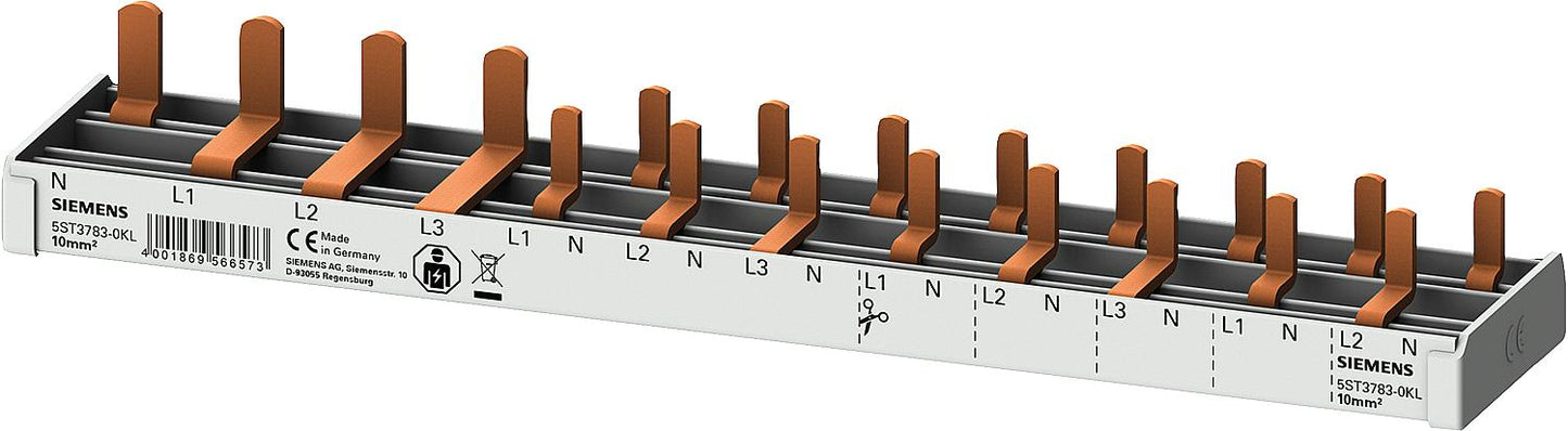 Busbar, 10mm² 1x RCD 4-pole N-right 8x AFDD-LS Siemens 5ST3783-0 (12TE)