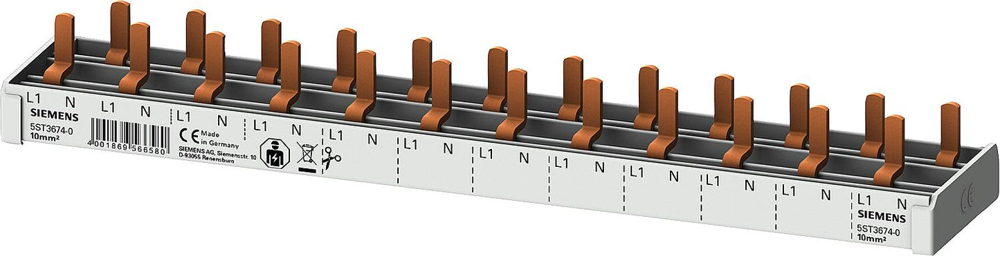 Pin busbar, 10mm² 1p/N for 12x AFDD-LS Siemens 5ST3674-0 (12TE)