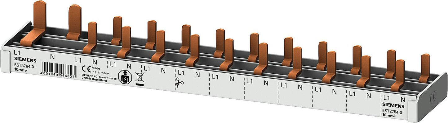 Busbar, 10mm² 1x RCD 2-pole N-right 10x AFDD-LS Siemens 5ST3784-0 (12TE)