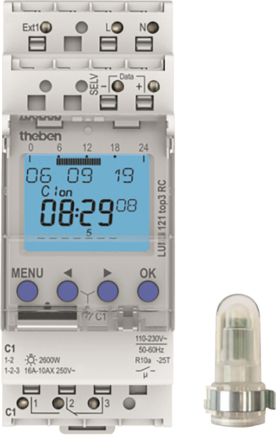 Theben LUNA 121 top3 RC AL twilight switch, 220-240V surface-mounted light sensor, digital