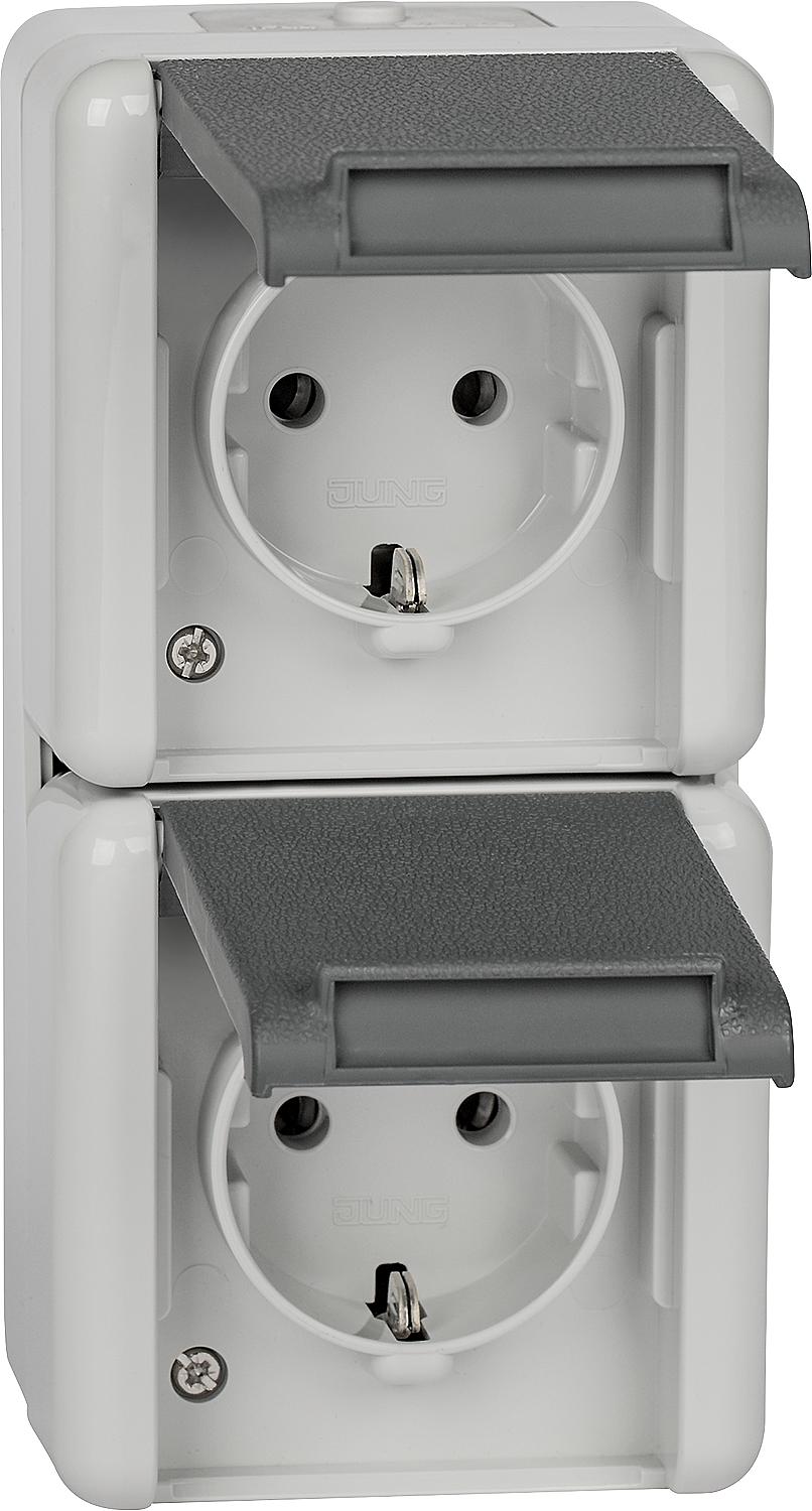 AP sockets, double, vertical, Jung 822 W / WG 800