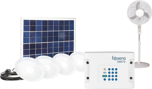 Solar-Akku-Beleuchtungs-Set Energiespeicher + 4x Lampen IGNITE 150 + Standventilator