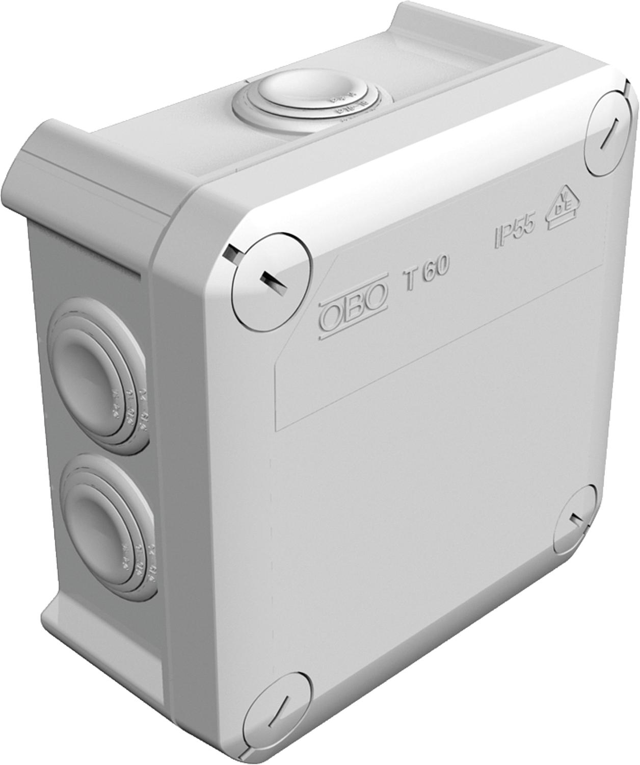 OBO junction box, T25 Ø=63/T=45mm, light grey 4x M25
