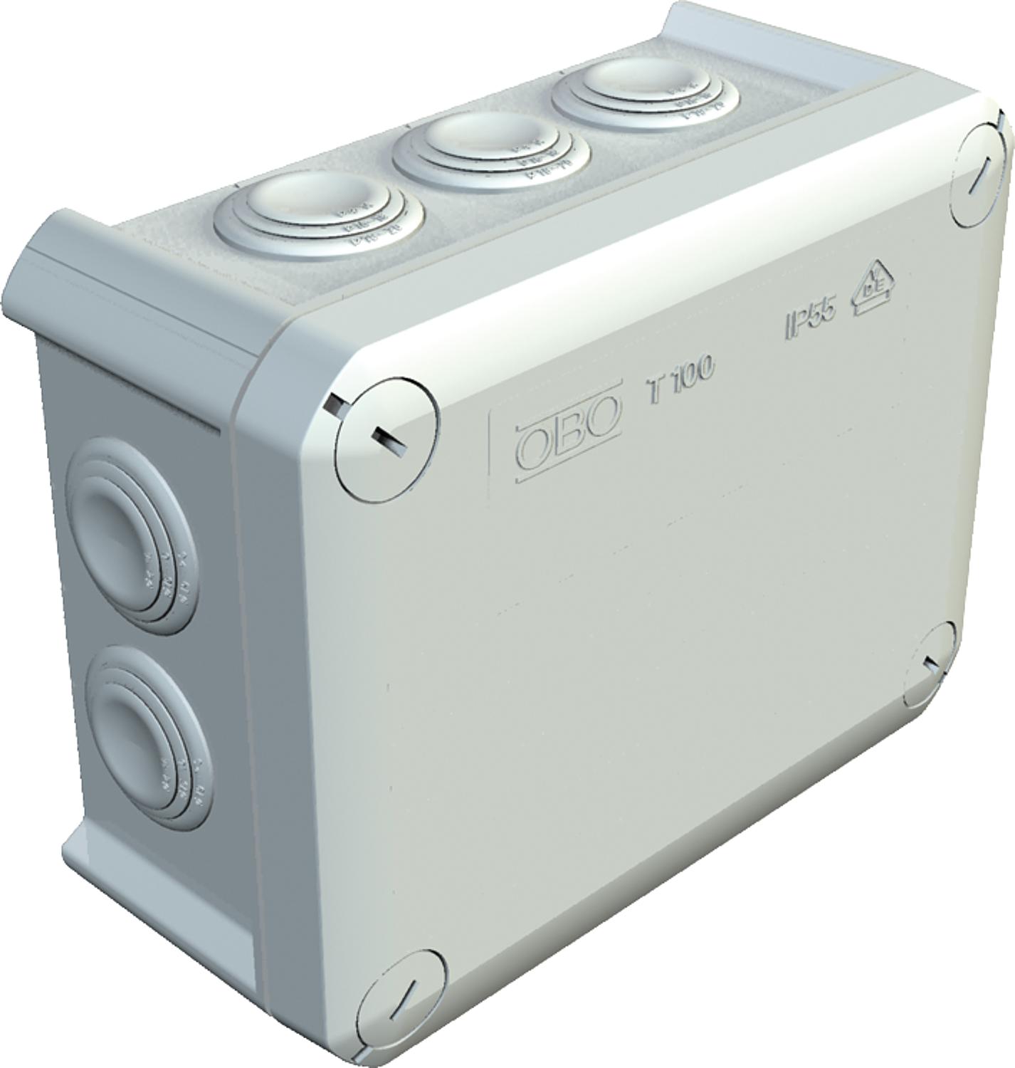 OBO junction box, T25 Ø=63/T=45mm, light grey 4x M25