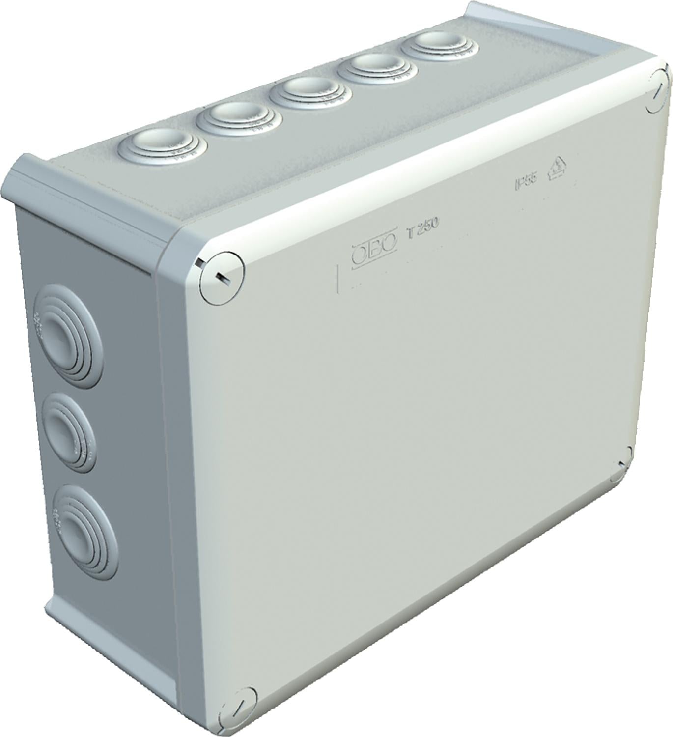 OBO junction box, T25 Ø=63/T=45mm, light grey 4x M25