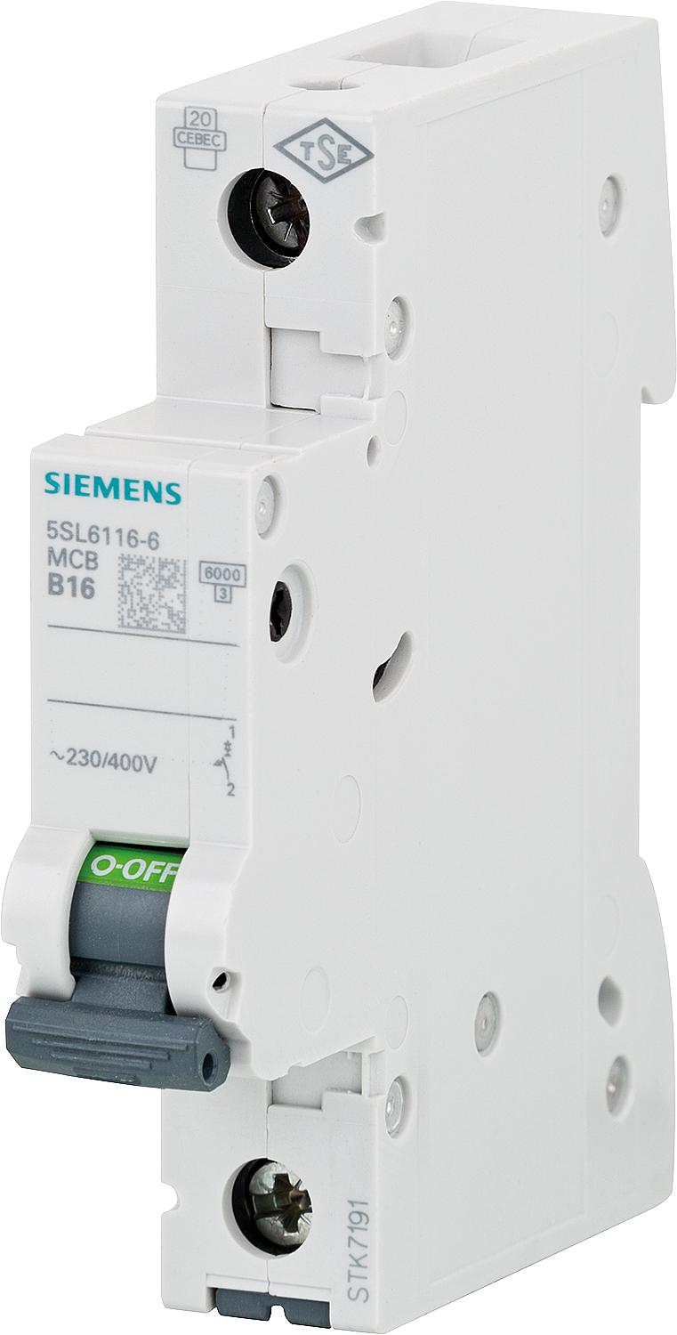Siemens miniature circuit breaker, 6 kA, 1-pole, B13A, 5SL6113-6