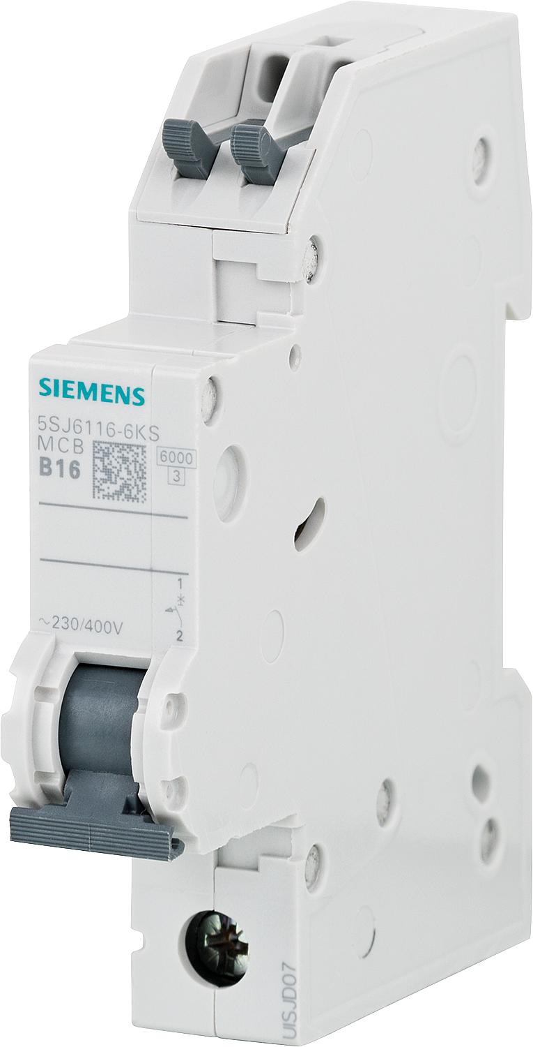 Siemens miniature circuit breaker, 6 kA, 1-pole, B16A, 5SJ6116-6KS