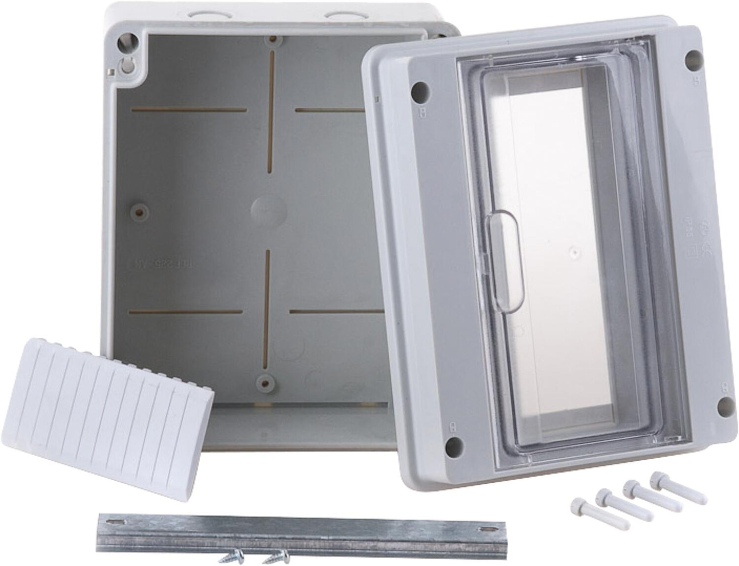 Small distribution box, grey, 1x4 circuit breakers, LxHxD: 162x122x95mm