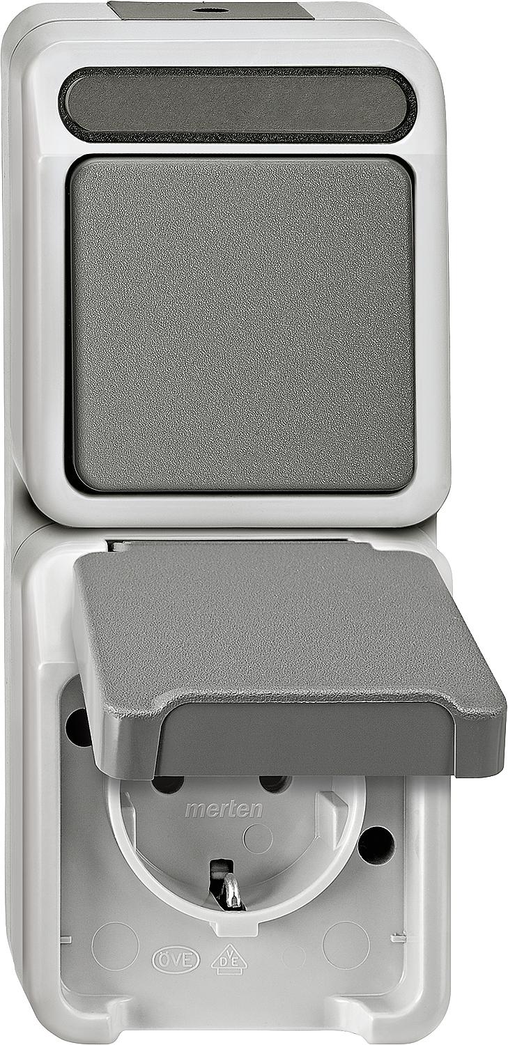 Schuko socket/changeover switch Aquastar Merten, light grey, touch protection, 1 piece