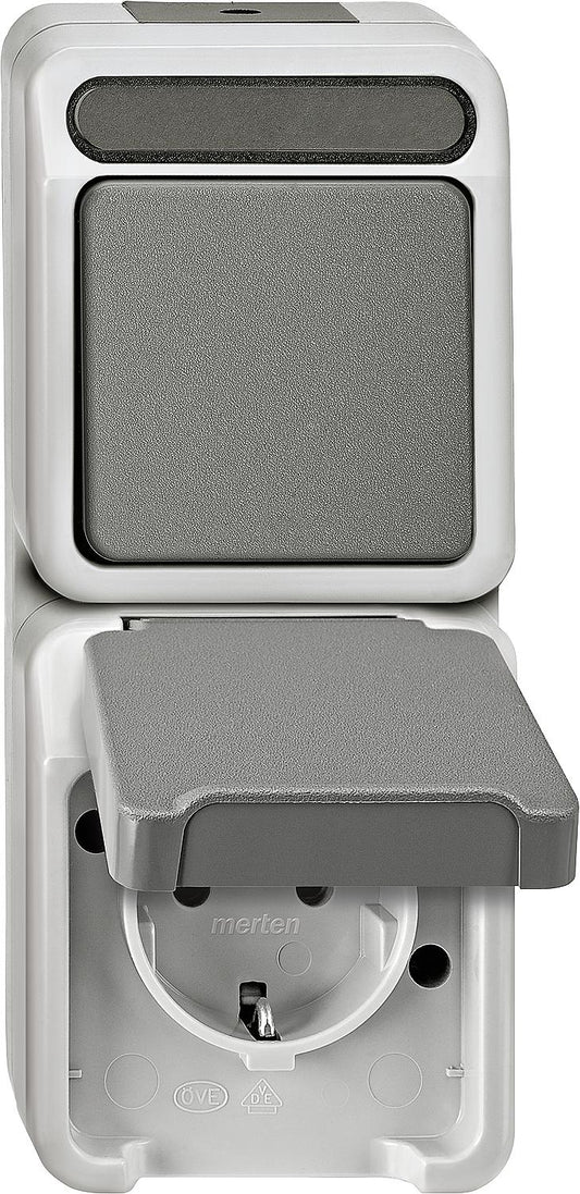 Schuko socket/changeover switch Aquastar Merten, light grey, touch protection, 1 piece